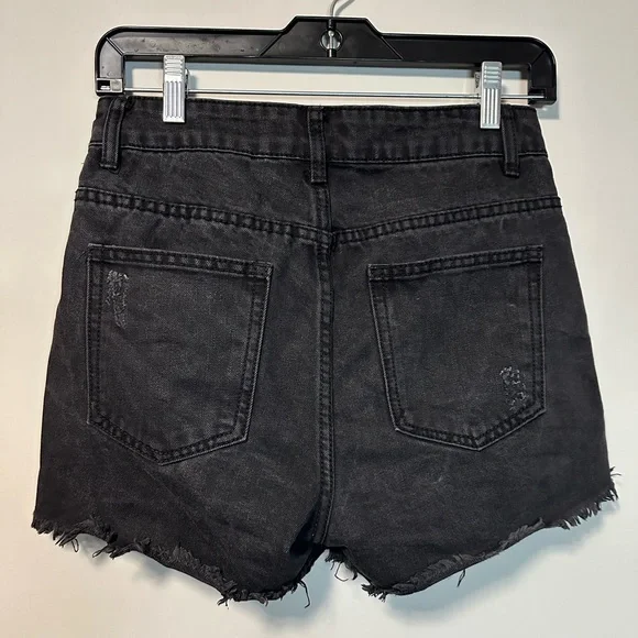 Momokrom Distressed Black High Rise Jean Shorts Size 4 - Picture 2 of 4
